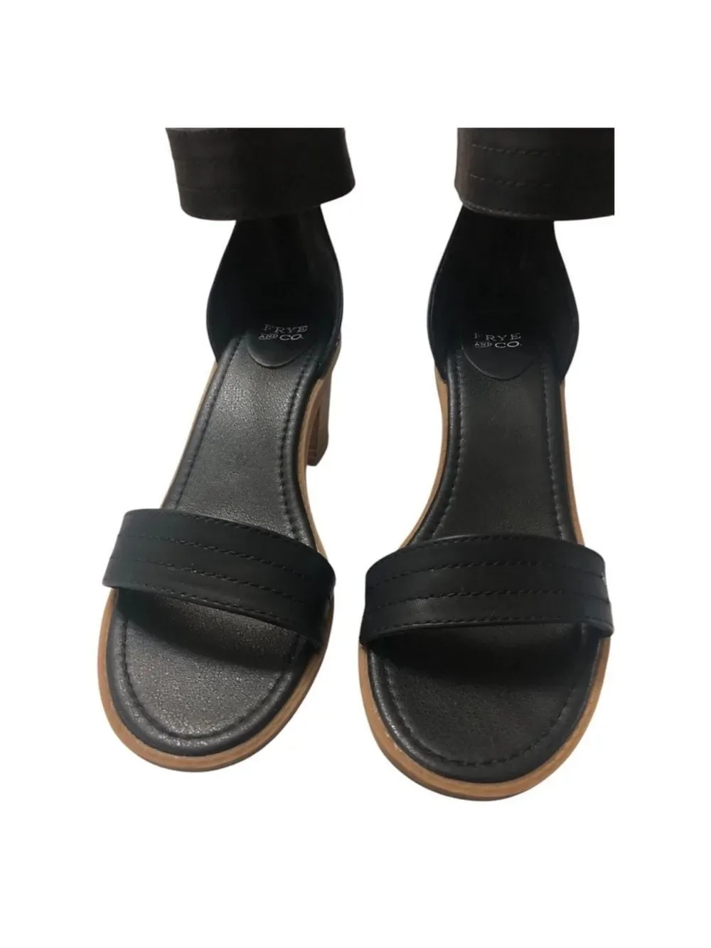 FRYE & CO 11 ZAKI Black Studded Ankle Strap Back Zip Stacked Block Heel Sandals